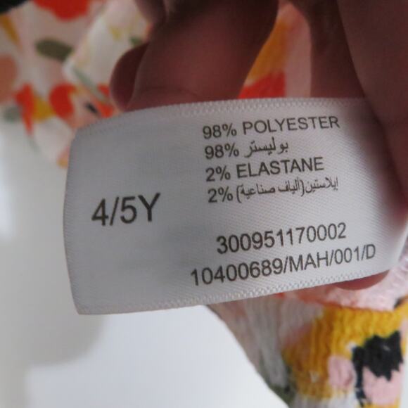 HOP Kids 4-5 Years Red Orange Peony Floral Dress Long Sleeve Ruffle Shoulder - Picture 5 of 5